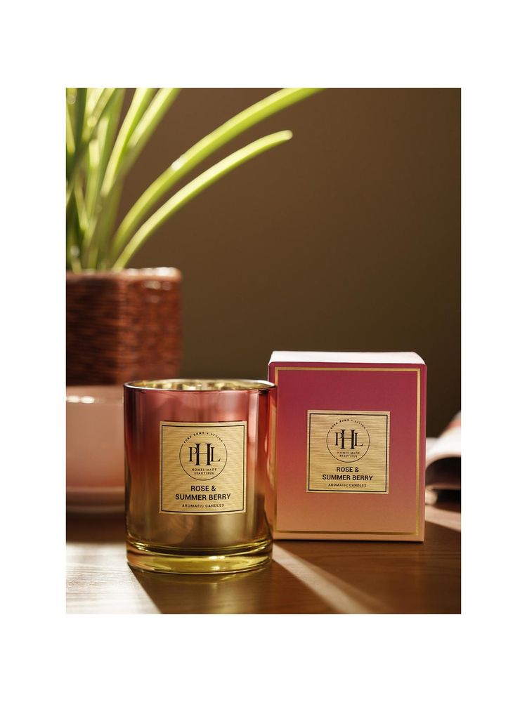 Pure Home + Living Rose And Summer Berry Scented Wax Filled Jar Candle - Yellow-image-1