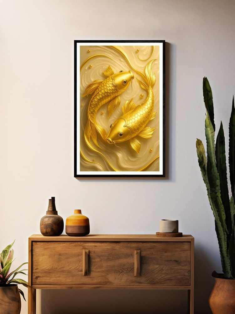 999Store Golden Koi Fish Pair Wall Art Box Fiber Canvas Frame Painting-image-45
