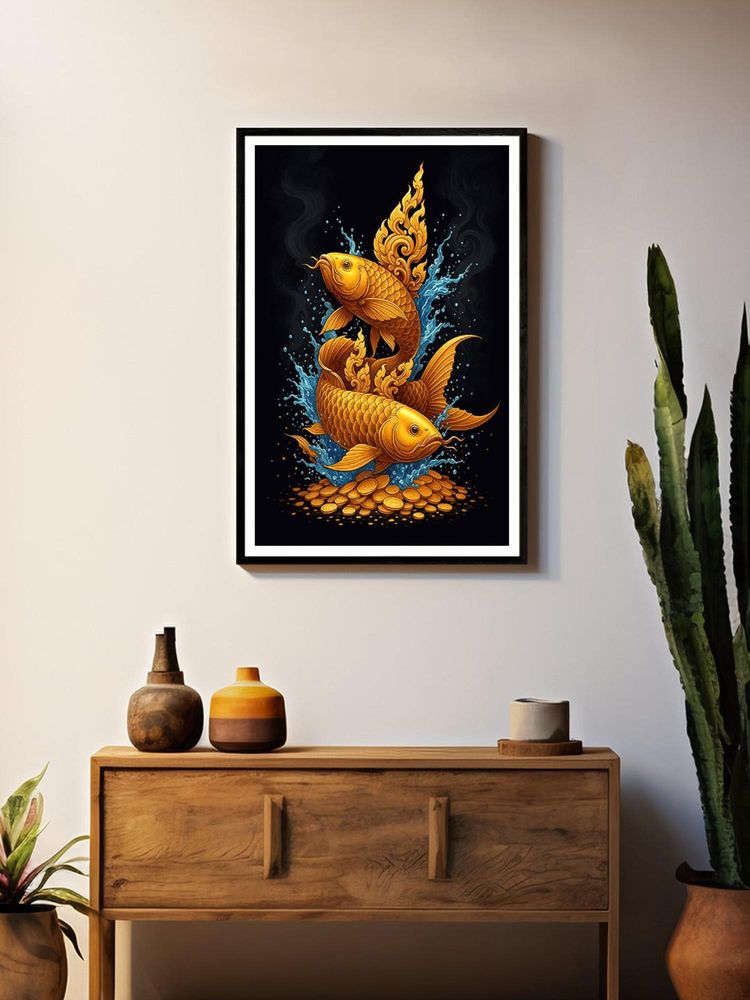 999Store Golden-Black Koi Fish Box Fiber Canvas Frame Painting-image-29