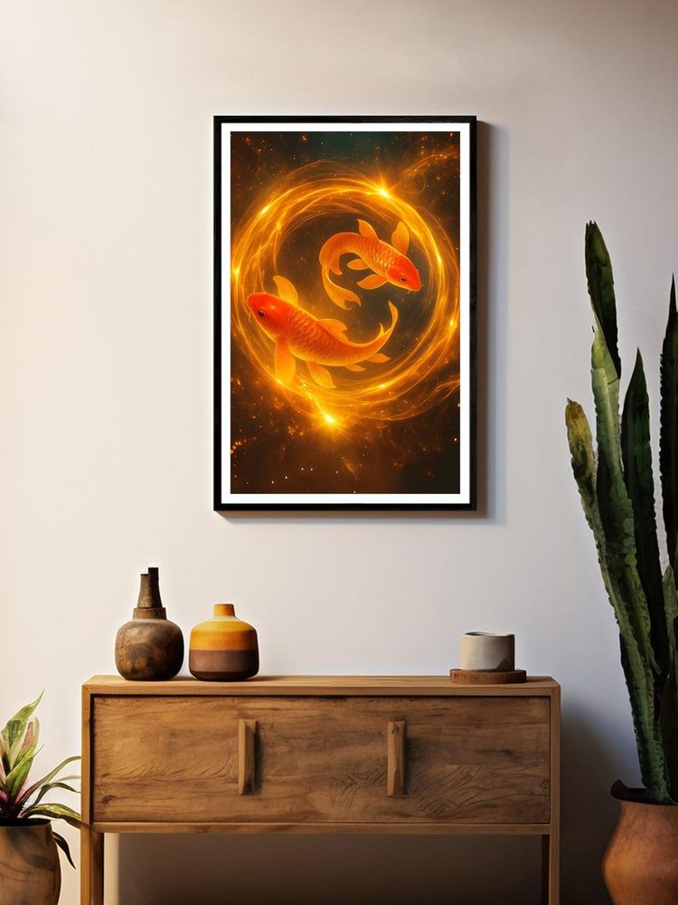 999Store Radiant Koi Fish Duo In Fiery Swirl Painting-image-4