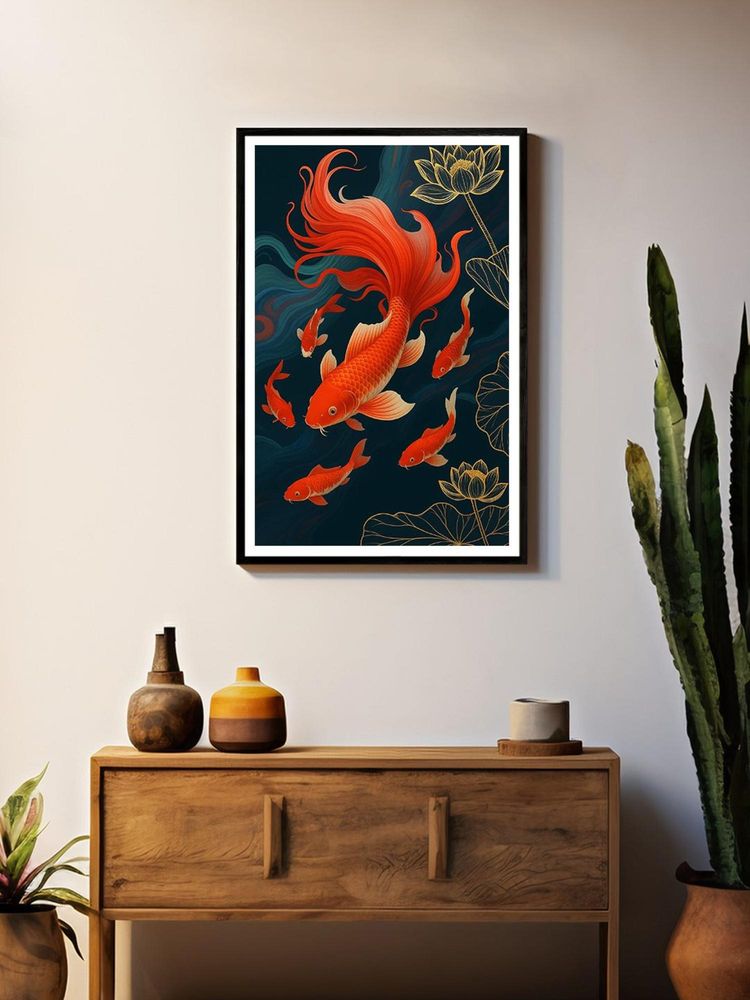 999Store Red Harmony Koi Fish Family Box Fiber Canvas Painting-image-4