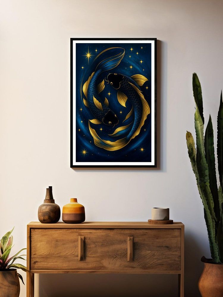 999Store Celestial Blue-Gold Yin Yang Koi Fish Box Fiber Canvas Painting-picture-11