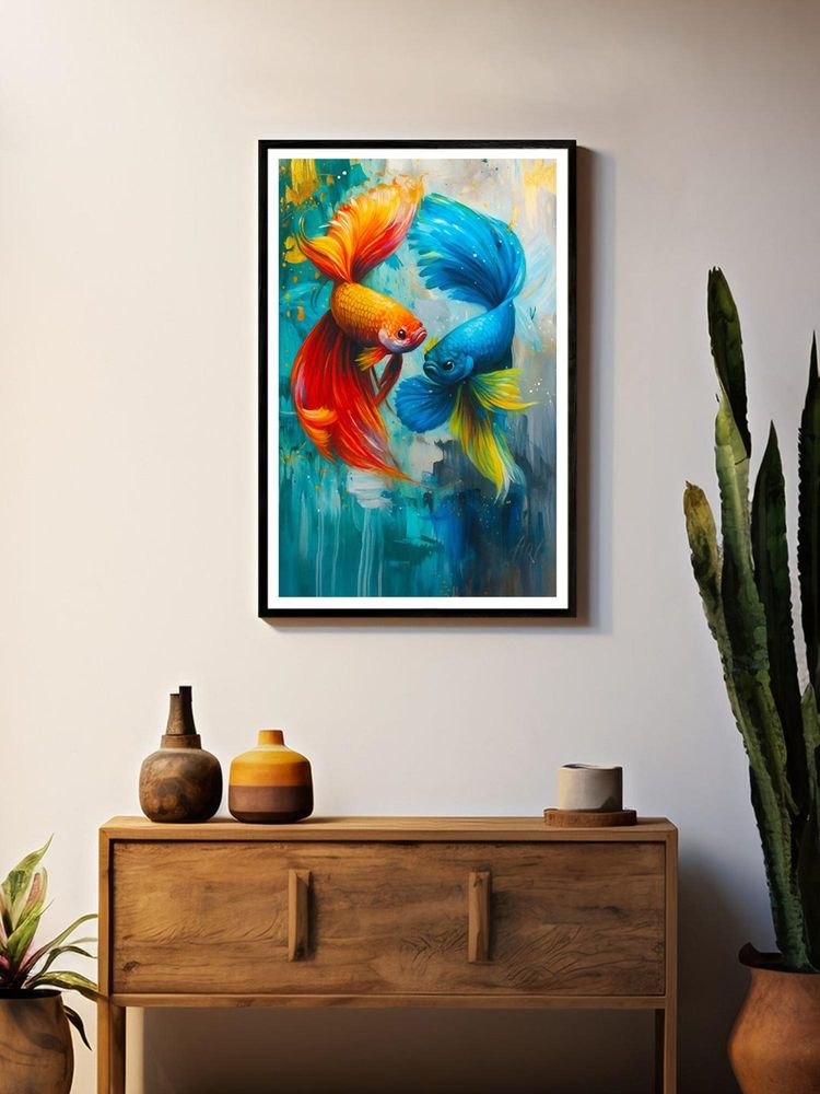 999Store Multi-Color Dual Betta Fish Abstract Canvas Painting-image-3