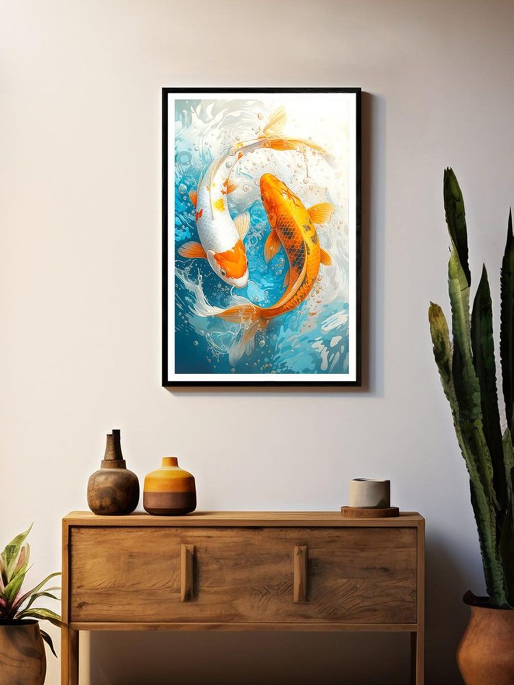 999Store Multi-Color Koi Fish Splash Art Canvas Painting-image-36