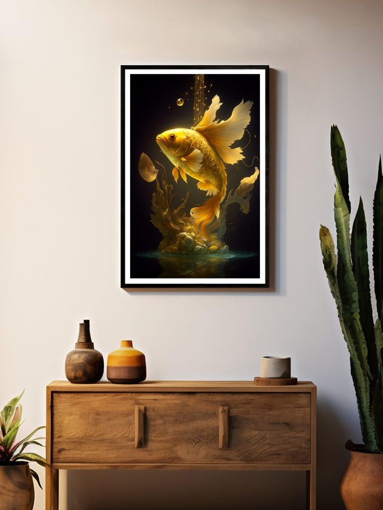 999Store Golden Koi Rising Amid Starlit Ripples Painting-image-37
