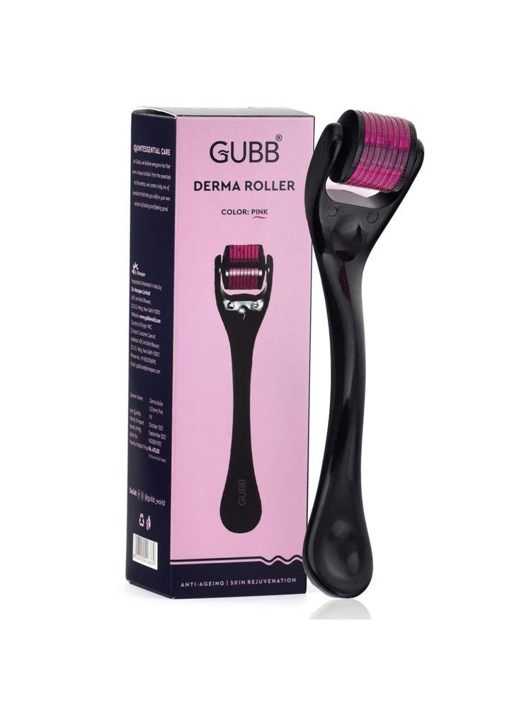 GUBB Derma Roller 0.5mm Roller for Face Body Hair Growth 540 Micro Needles Roller Transparent Pink