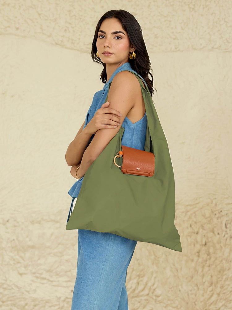 HIE Women Olive Green Synthetic Solid Foldable Tote Bag-picture-20