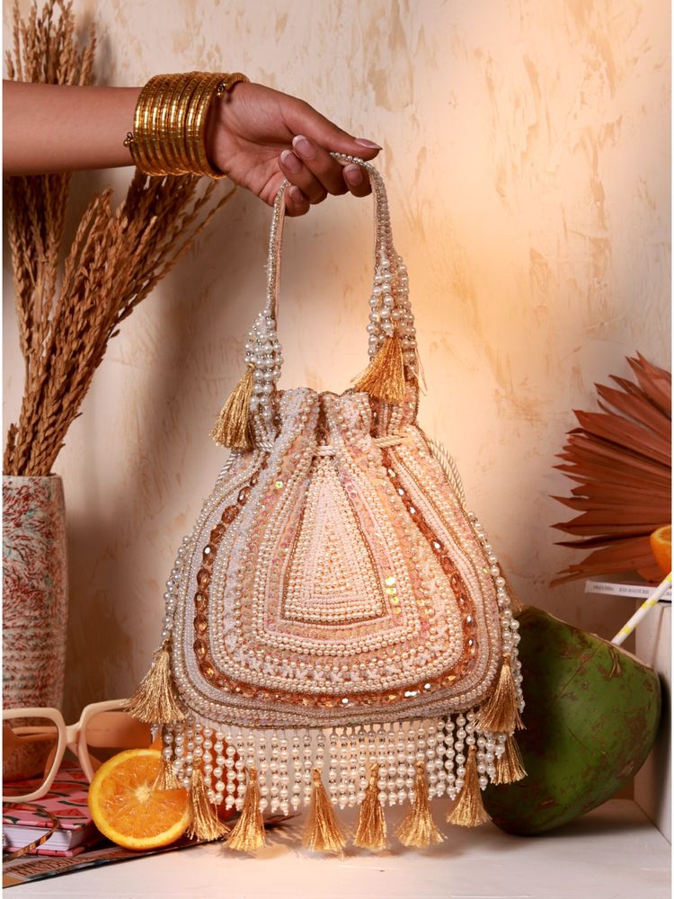THE TAN CLAN Nora Beige Tasselled Potli Bag-picture-13