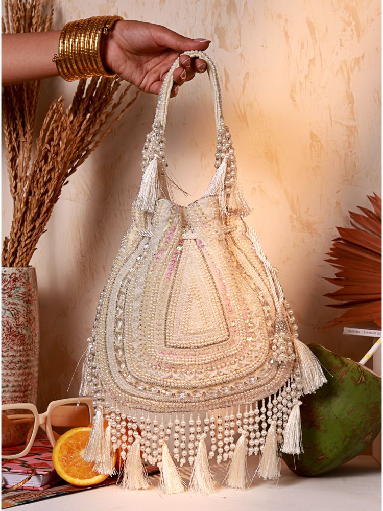 THE TAN CLAN Nora White Tasselled Potli Bag-image-32