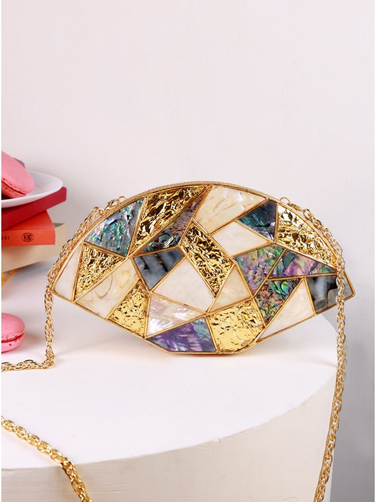 THE TAN CLAN Quinn Multicolor Brass Clutch With Detachable-image-42