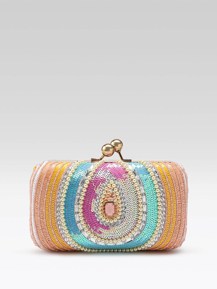 Fabbhue Womens Hand Embroidery Box Clutch With Detachable Shoulder Strap Multi-Color-image-15