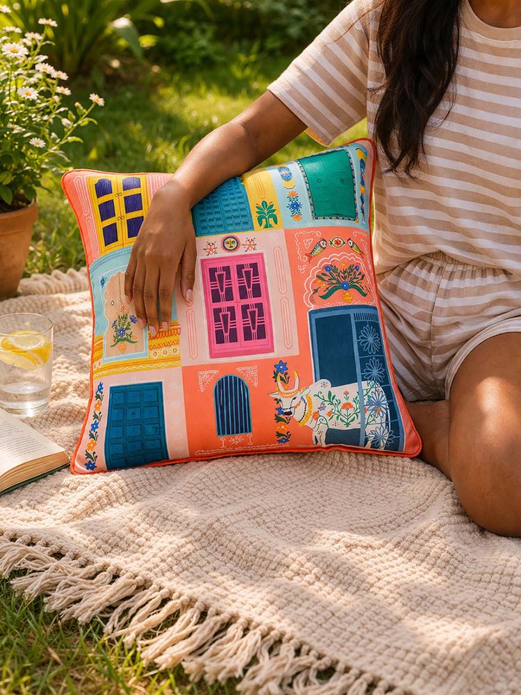 Chumbak Haveli Windows Citrus Zest Cushion-picture-1
