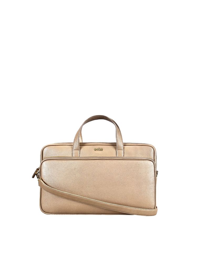 Eske Unisex Elise 15 Gold Solid Leather Unisex Laptop Messenger Bag with Shoulder Strap-image-1