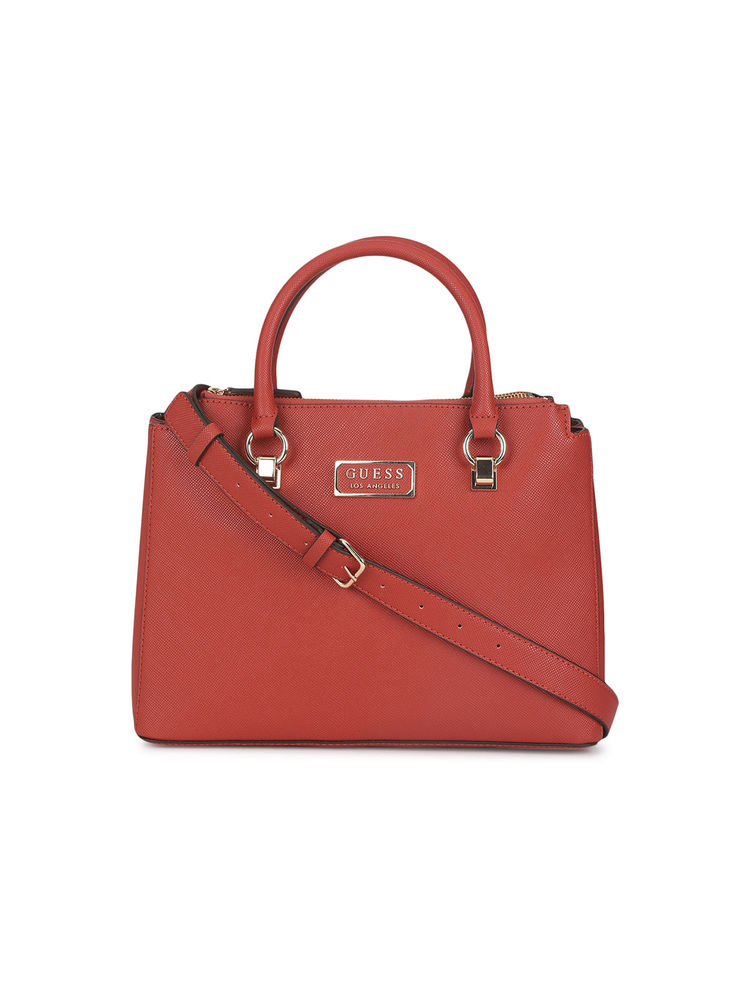 Guess Women Rust Textured Satchel Bag-image-11