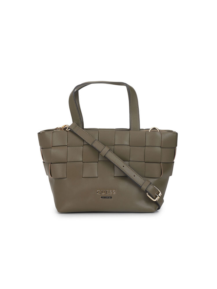guess fashion Guess Women Olive Textured Satchel Bag with Detachable Strap-picture-29