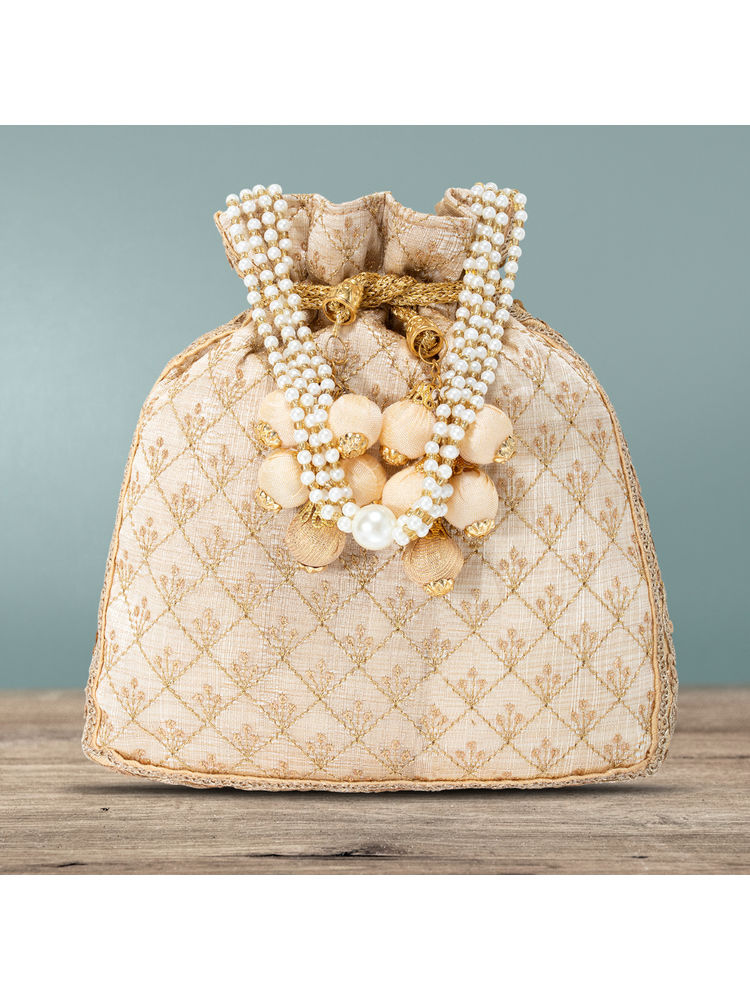 Peora Potli Bags for Women Evening Bag Clutch Ethnic Bride Purse with Drawstring (P26CRM)