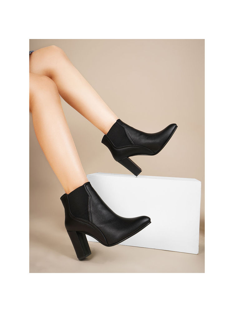 Shuz Touch Black Ankle-Length Block Heel Boots