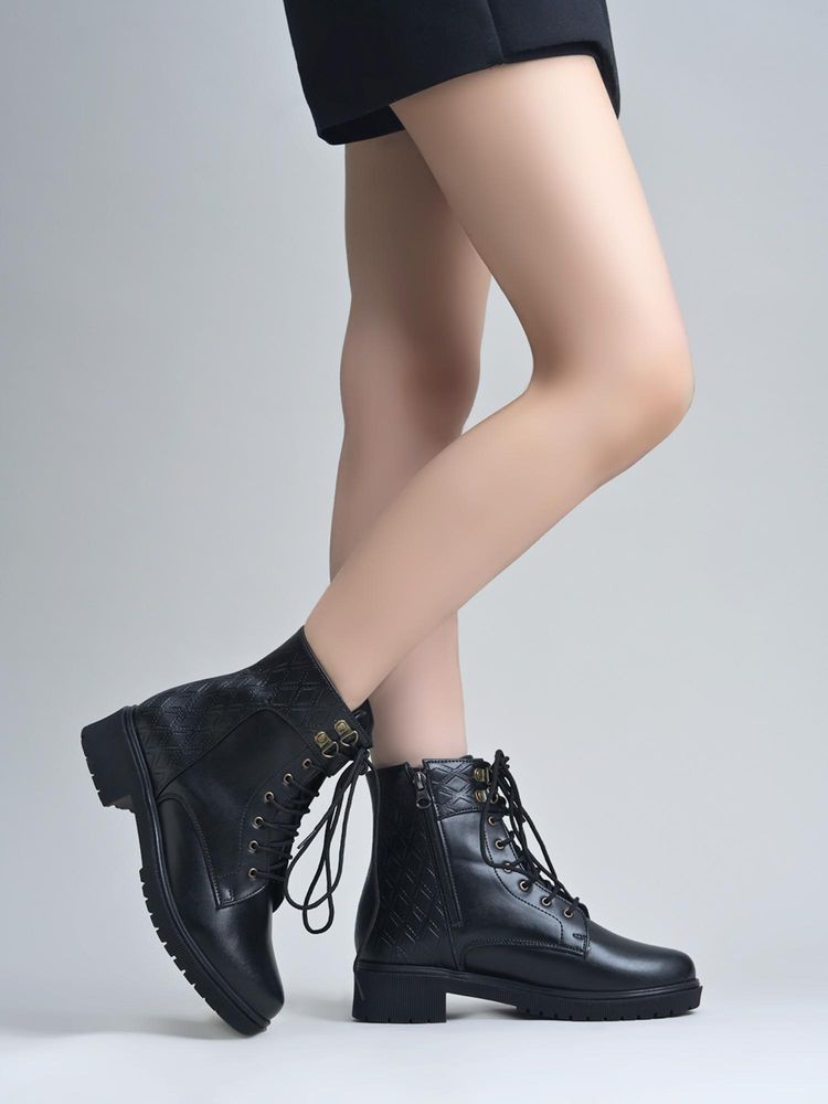 Shoetopia Black Lace-Ups Casual Boots For Women-image-15