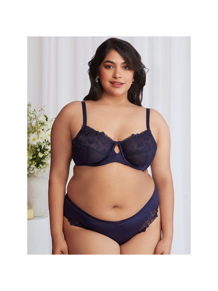 Nykd by Nykaa Floral Mesh Underwired Non-padded Lace Bra - Nyb221 Navy Blue-image-8