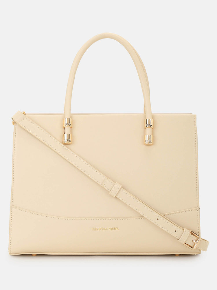 U.S. POLO ASSN. Bijou Beige Solid Satchel Handbag with Minimalistic Design-picture-23