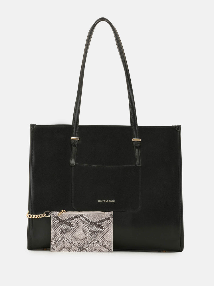 U.S. POLO ASSN. Berry Black tote Handbag Tote Bag with card holder-image-13