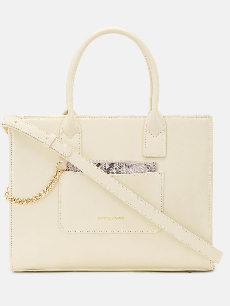 U.S. POLO ASSN. Bonnie Off White satchel Handbag with Chain Card Holder-image-37