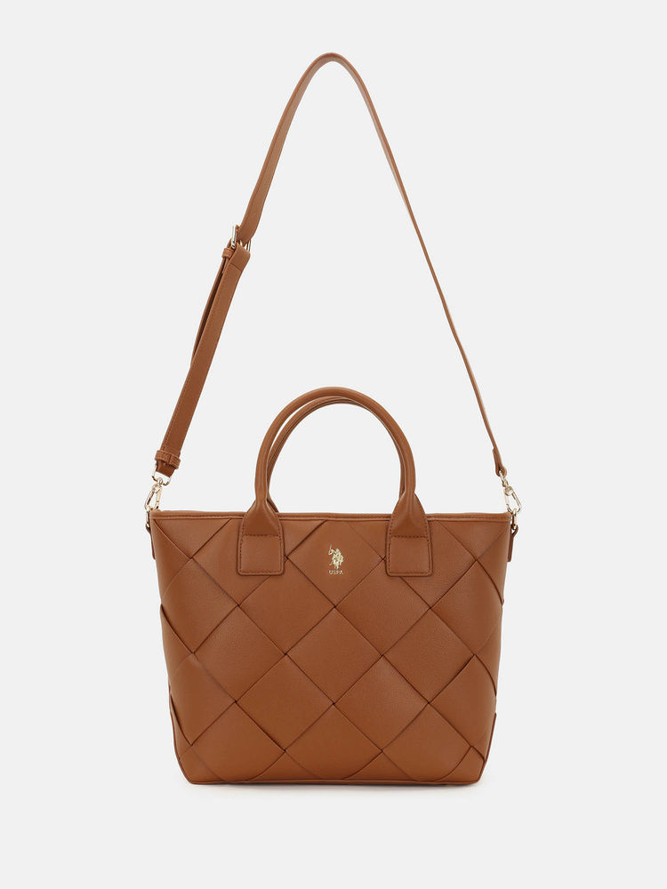 U.S. POLO ASSN. Bayla Tan Textured tote Handbag with Detachable Sling-image-40