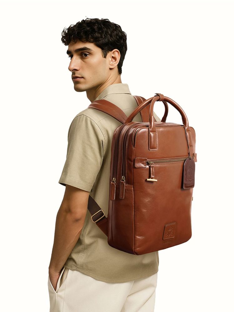 Hidesign Genuine Leather Men's Backpack - Tan-image-27