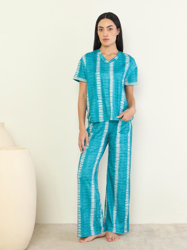 Sweet Dreams Womens Tie and Dye Nightsuit Aqua-picture-39