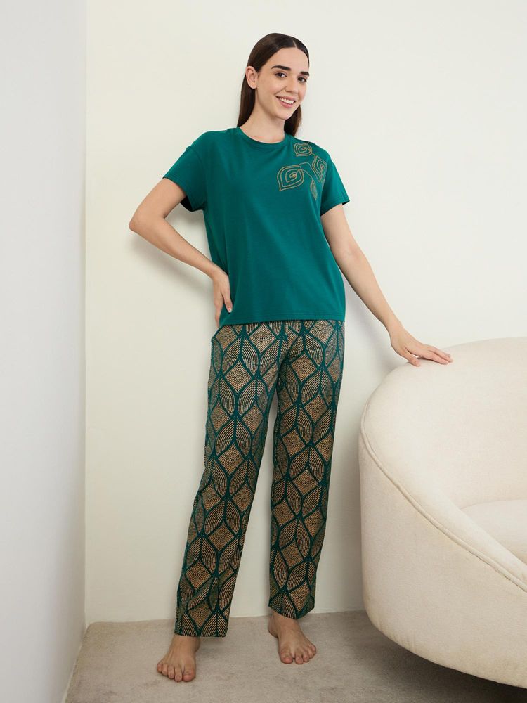 Sweet Dreams Womens Printed Nightsuit Green-picture-29