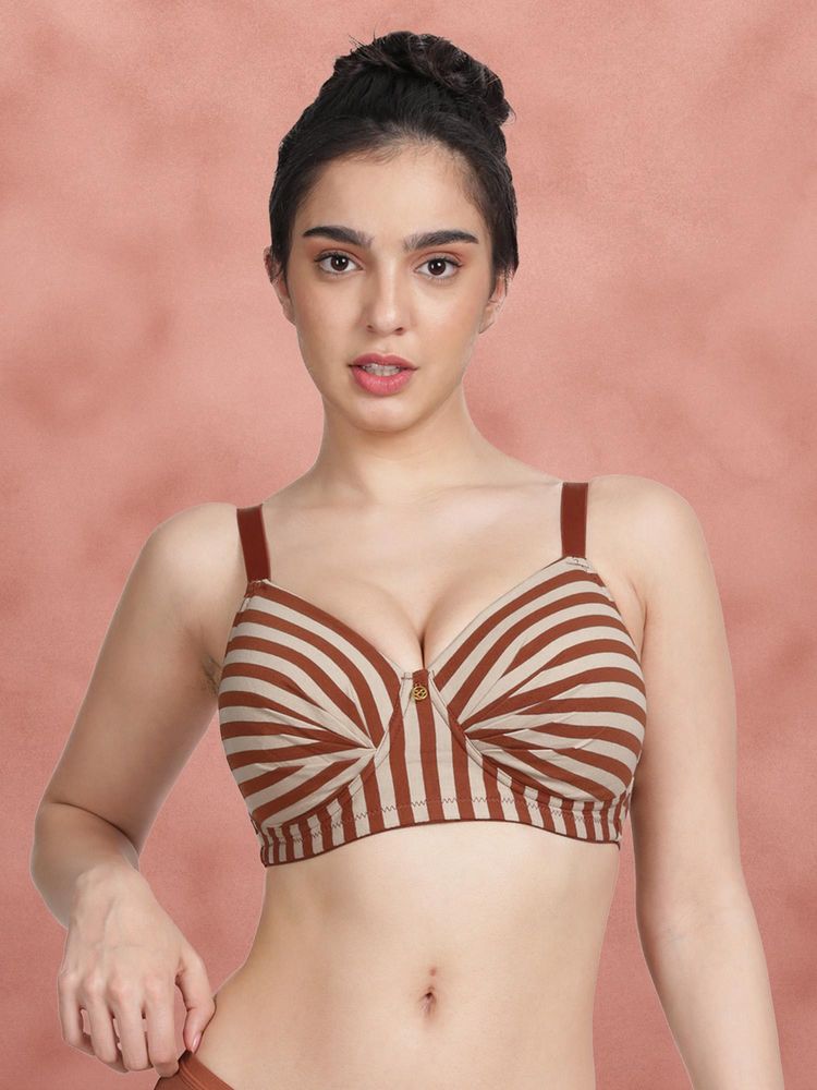 Shyaway By Taabu Azurine Blue Padded Wirefree Striped Cotton Bra-picture-18