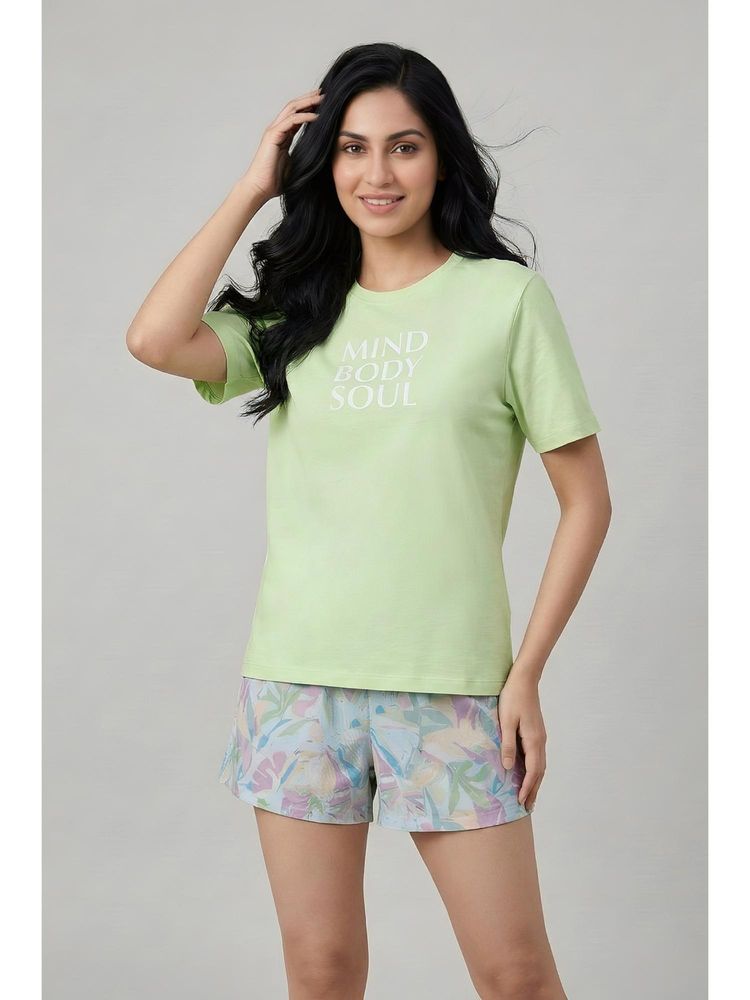 Zivame Abstract Print Cotton Loungewear Shorts With T-Shirt - Ice Water-picture-25