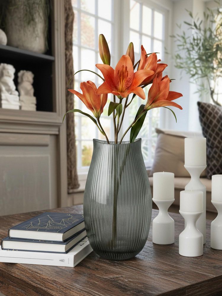 Aarvi Decor Smokey Grey Elysium Transparent Glass Vase-picture-14