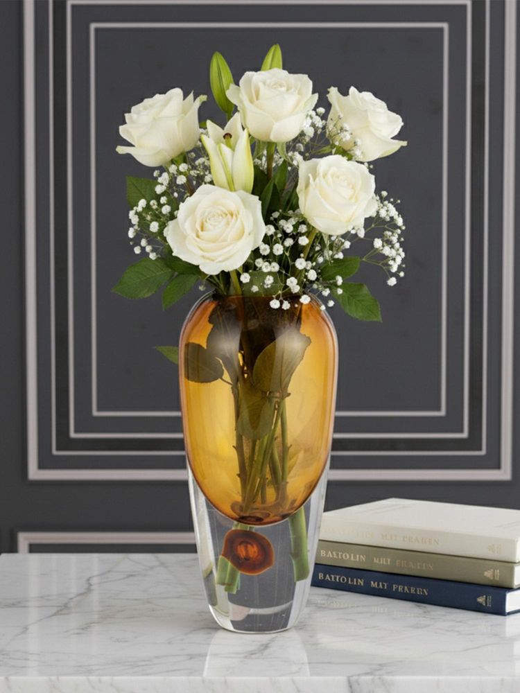 Aarvi Decor Amber Cased Luxe Yellow Transparent Glass Vase-picture-28