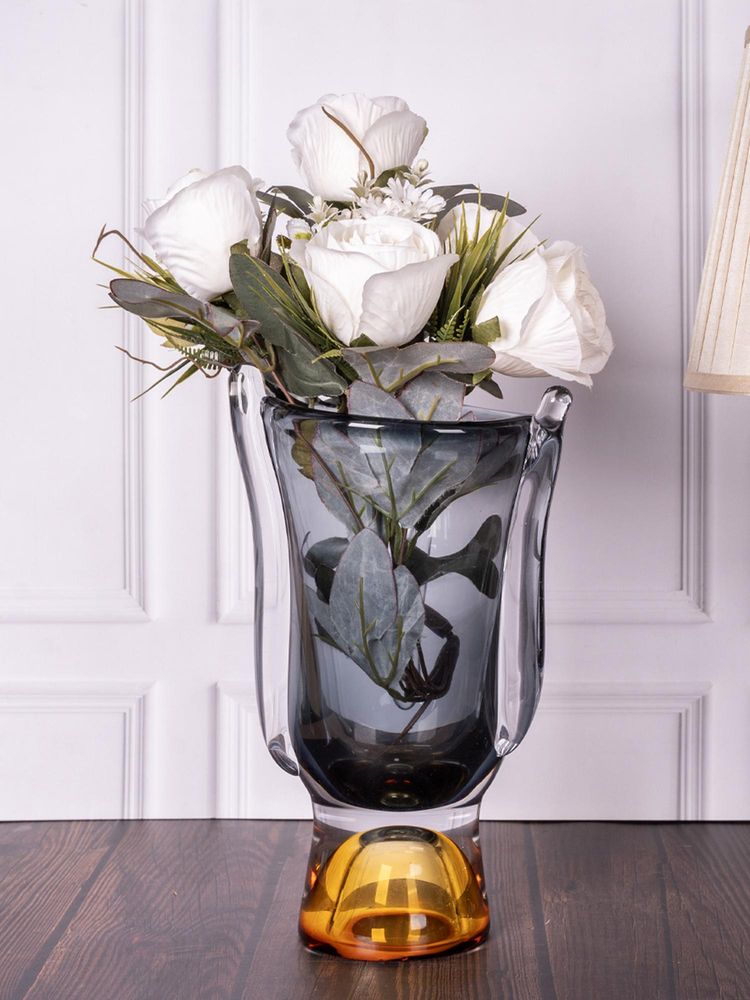Aarvi Decor Smokey Horizon Grey Transparent Glass Vase-picture-24