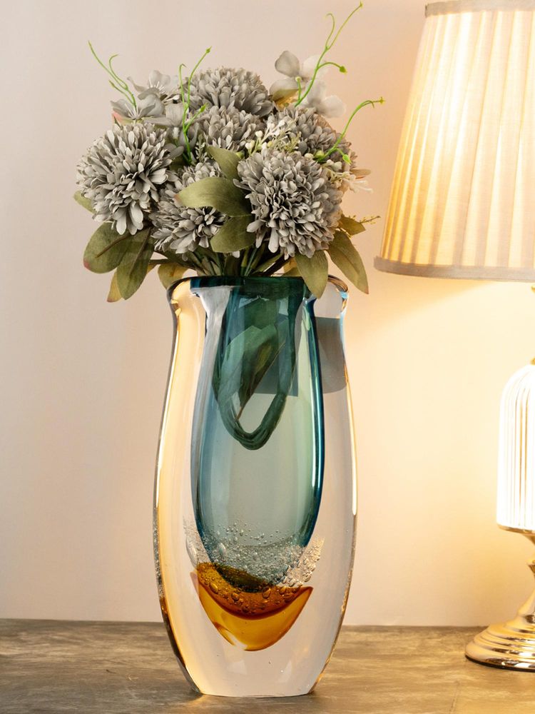 Aarvi Decor Blown Luxe Blue Transparent Glass Vase-picture-19