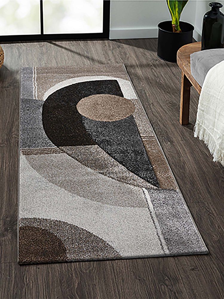 OBSESSIONS Brown Geometrical Polypropylene Jute Backing Bedside Runner-image-19