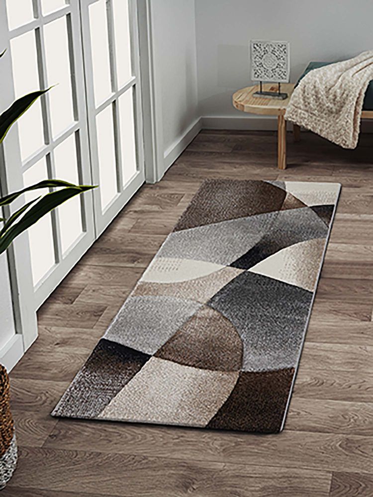 OBSESSIONS Brown Abstract Polypropylene Jute Backing Bedside Runner-picture-28