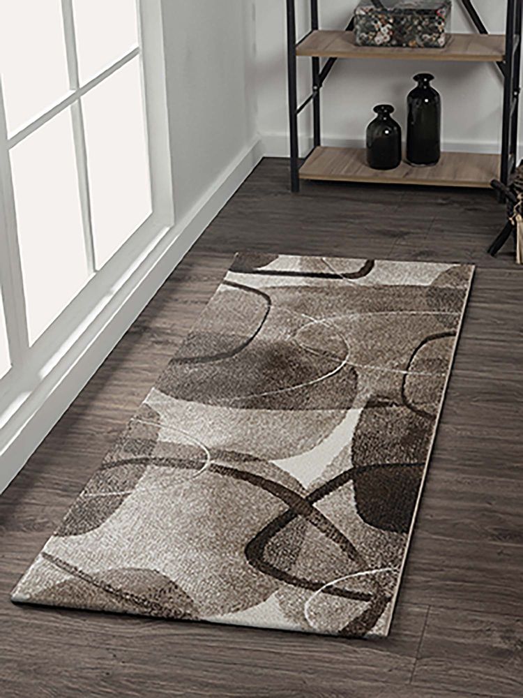 OBSESSIONS Cream Abstract Polypropylene Jute Backing Bedside Runner-picture-10