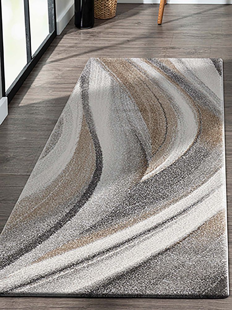 OBSESSIONS Brown Abstract Polypropylene Jute Backing Bedside Runner-picture-19
