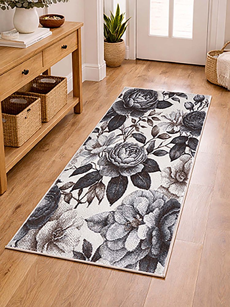OBSESSIONS Cream Floral Polypropylene Jute Backing Bedside Runner-picture-21