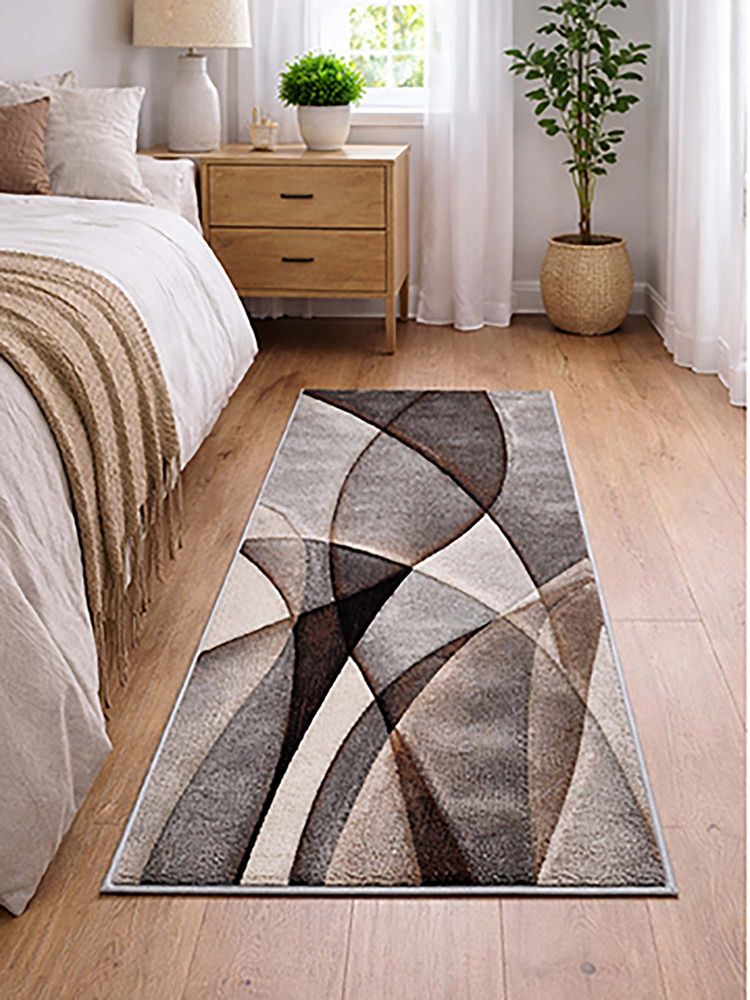 OBSESSIONS Grey Abstract Polypropylene Jute Backing Bedside Runner-picture-17