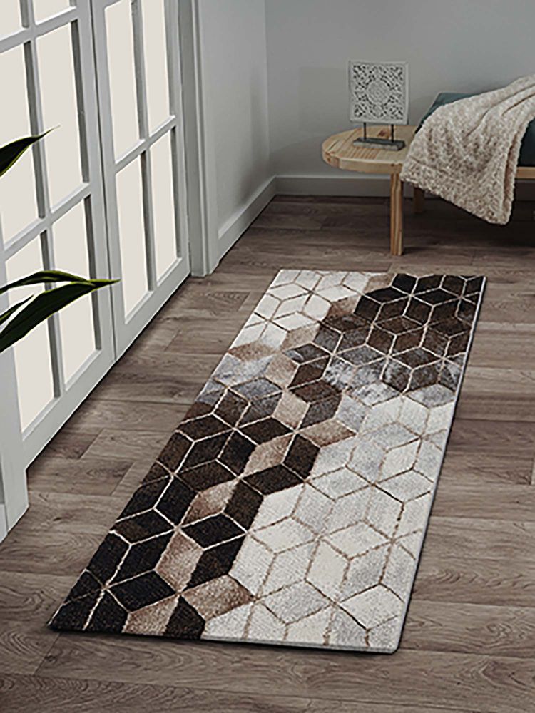 OBSESSIONS Cream Geometrical Polypropylene Jute Backing Bedside Runner-picture-18