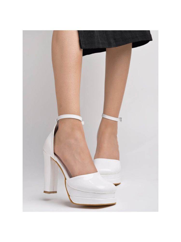 Shoetopia Chunky Platform White High Heels For Women and Girls-picture-28