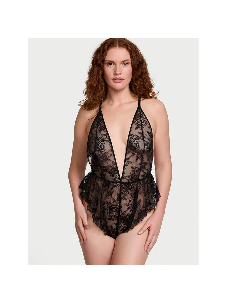 victoria's secret intimates Victoria's Secret Black Rose Lace Plunge Flutter Babydoll-picture-19