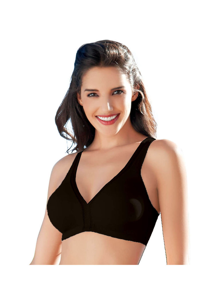 Enamor F024 Plush Comfort Full Support Bra - Non-Padded Wirefree High Coverage - Black