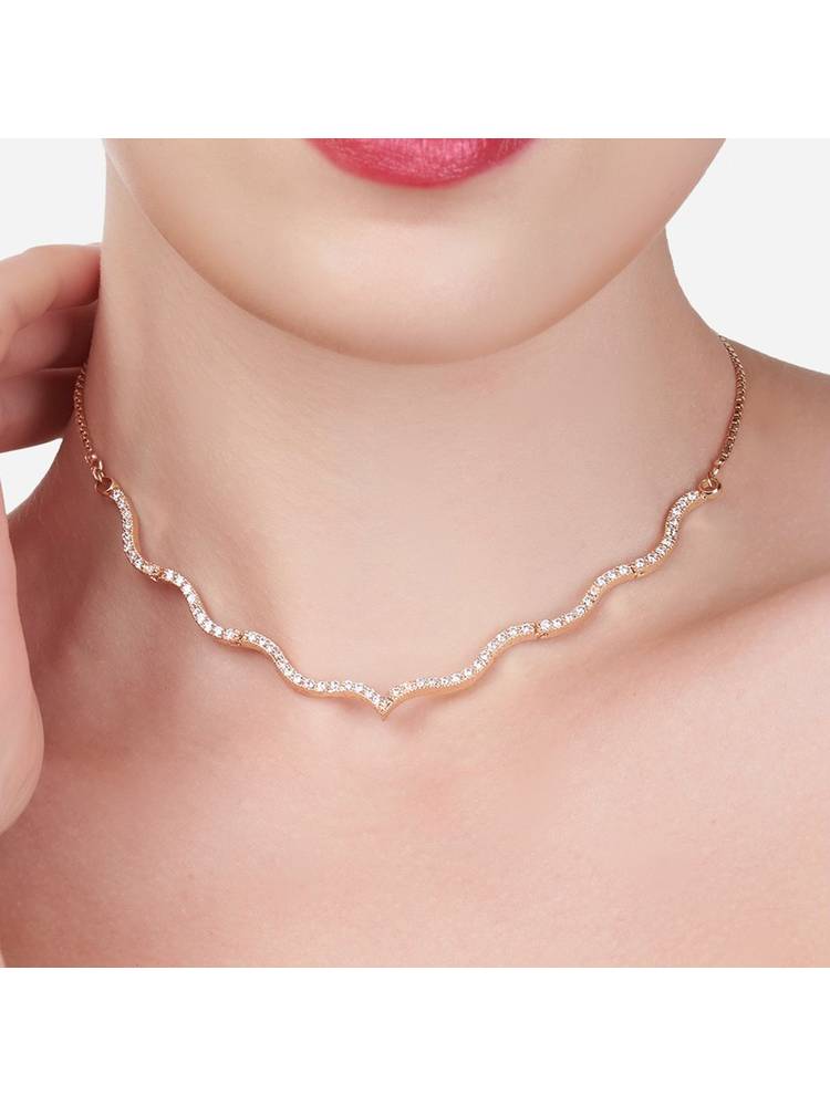 Zaveri Pearls Rose Gold Contemporary Cubic Zirconia Sleek Necklace-ZPFK15269-picture-15
