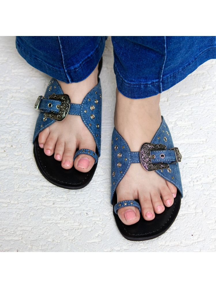 SANDALWALI Nadia Solid Denim Flats