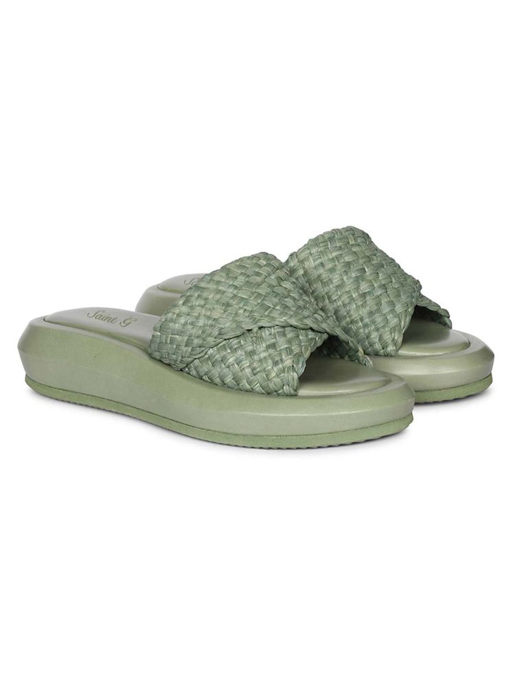 Saint G Green Woven Leather Platform Sandals-picture-13