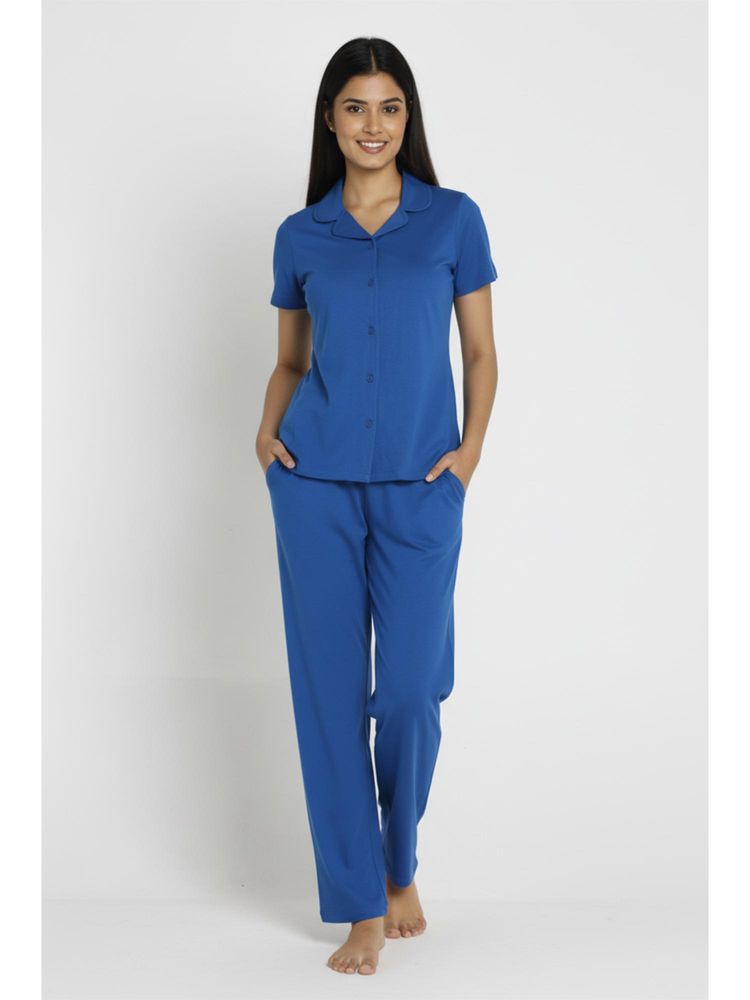 Zivame Knit Cotton Nightsuit - Navy Peony-picture-23